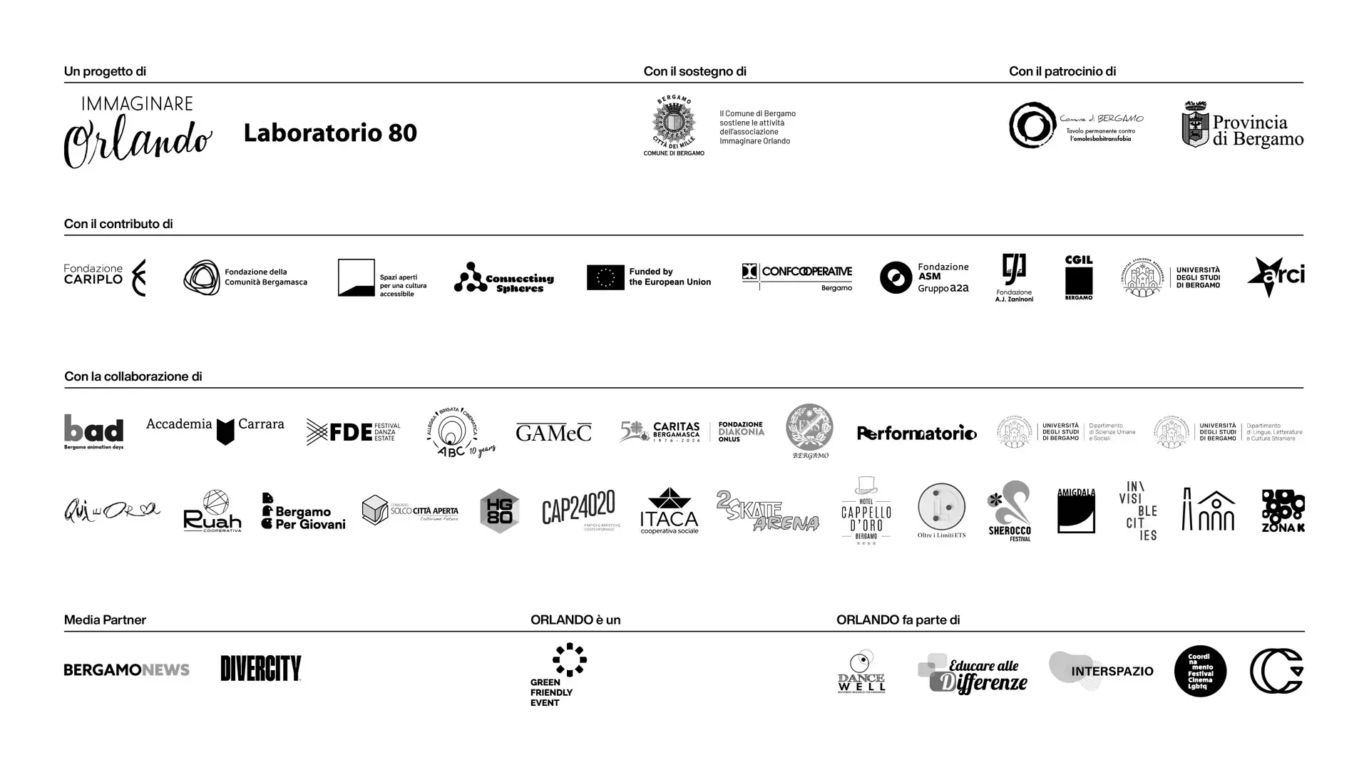 Banda loghi con enti che hanno sostenuto, patrocinato e attivato collaborazione e media partnership con l'edizione di quest'anno.