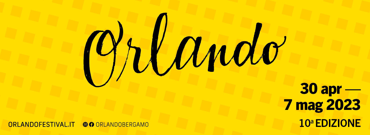 banner rettangolare fondo giallo con pattern a quadratini gialli scuro con scritta nera orlando e date dal 30 aprile al 7 maggio 2023 decima edizione